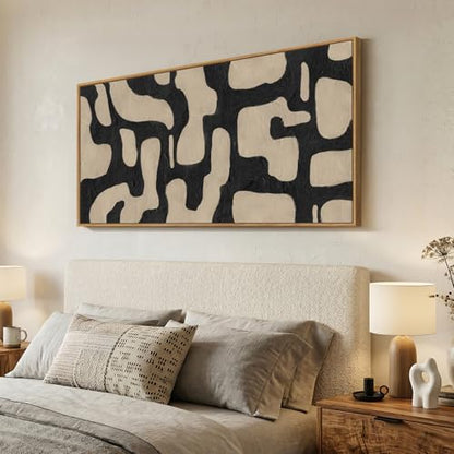 Large Framed Black and Beige Abstract Wall Art for Living Room, 30x60 In - color: Black & Beige, size: 60"L x 30"W
