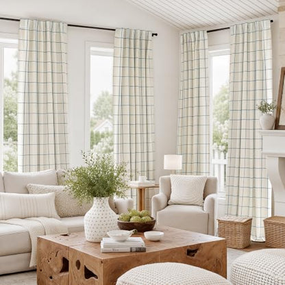 DriftAway 100% Blackout Plaid Curtains 63 Inches Long 2 Panels Navy Blue - color: Navy Blue, size: 52"W x 63"L (Pack of 2)