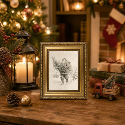 AVECCO Santa Claus Carrying Christmas Tree Framed Canvas Wall Art 8x10 In - color: Santa Claus, size: 10"L x 8"W