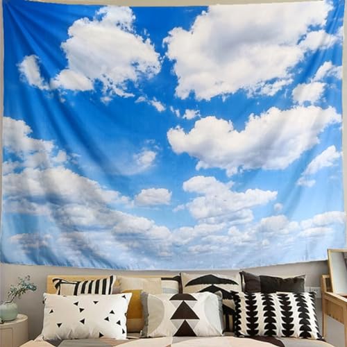 TUGCAY Blue Sky Tapestry White Cloud Tapestry Wall Hanging Ceiling Tapestries Clear Sunny Sky Clouds Backdrop Art Poster Wall Decor for Bedroom Living Room Dorm Kitchen Bathroom, 80x60 Inch - size: 80"L x 60"W