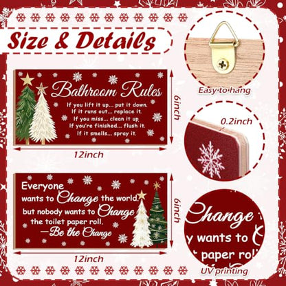Jetec 2 Pcs Christmas Bathroom Decor Wooden Sign 12 x 6 Inch - style: Christmas Tree Style