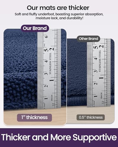 DEXI Memory Foam Bath Mat 32x20, Thick Chenille Bathroom Rug, Navy - color: Navy, size: 32" X 20" (Rectangular)