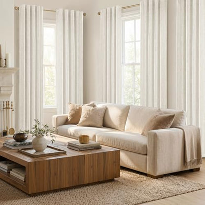 MIULEE Thick Linen Curtains, 42Wx72L, Neutral Ivory Semi Sheer - color: Beige White, size: 42"W x 72"L (Pack of 2)