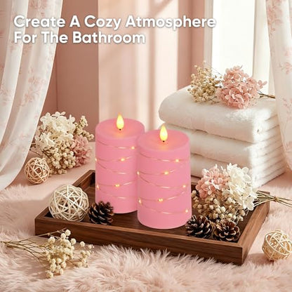 Raycare Pink Battery Operated Flameless LED Pillar Candle with Remote Timer - color: 2pc-pink