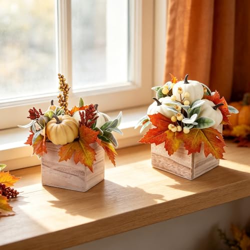 winemana Fall Decorations Artificial Pumpkin Gourd Berries Leaves, 2 Pack - size: style 1