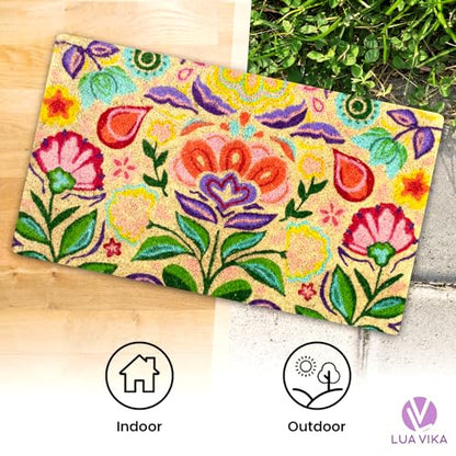 Coir Door Mats Outdoor and Indoor, Dalias, 16 x 27,5 in - color: Dalias