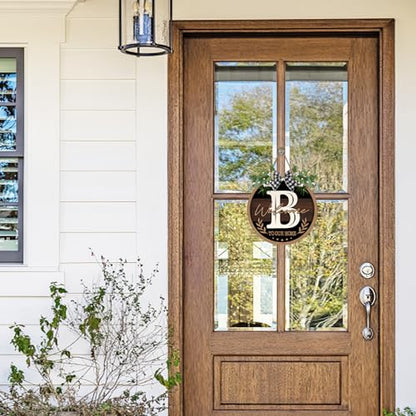 Monogram Letter B Front Door Sign, Welcome to Our Home Family Last - color: B