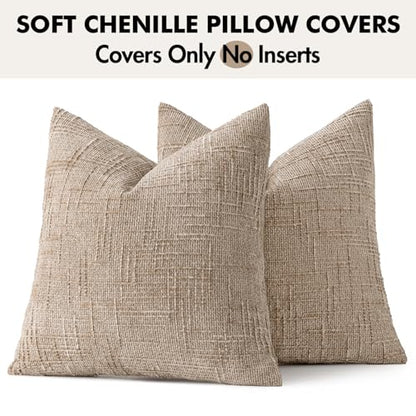 MIULEE Chenille Textured Throw Pillow Covers Oatmeal 18x18 Set of 2 - color: Oatmeal, size: 18" x 18" (Pack of 2)
