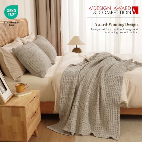 PHF Lightweight 100% Cotton Waffle Throw Blanket for Couch, Taupe - color: 03 Taupe, size: Throw(50"x60")