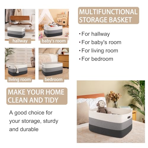 OIAHOMY Blanket Basket Laundry Basket Dog Toy Basket 75L Dark Grey - color: Gradient Dark Grey, size: 22”x17”x12”