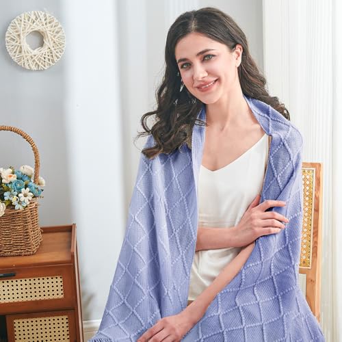 inhand Ashley Blue Knitted Throw Blanket for Couch and Bed, 50"x60" - color: Ashley Blue, size: 50"x60"