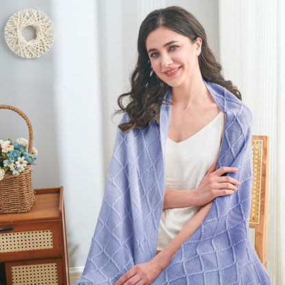 inhand Ashley Blue Knitted Throw Blanket for Couch and Bed, 50"x60" - color: Ashley Blue, size: 50"x60"