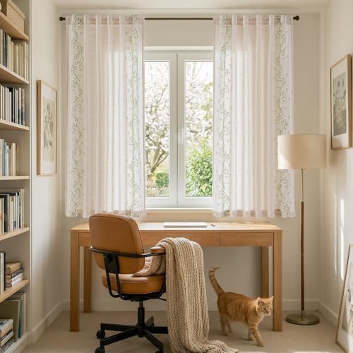 jinchan Floral Linen Curtains, Back Tab 50x63 Inch, 2 Panels Sage - color: Vine | Sage, size: 50"W x 63"L (Pack of 2)