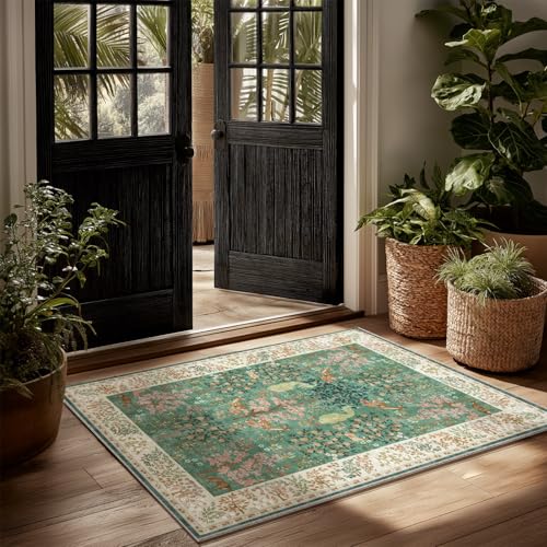 2x3 Washable Throw Rugs for Entryway: Small Area Rug Door Mat Indoor Entrance Non-Slip Low Pile Soft Kitchen Rug for Front Door Indoor Entrance Entry Bedroom Kids Room - color: Animal-bright Green, size: 2' x 3' (Rectangular)