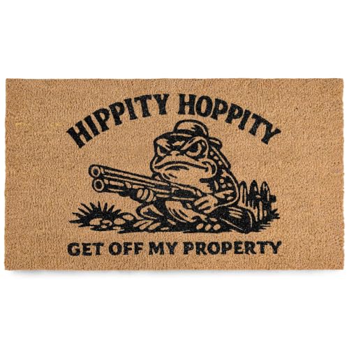 Hippity Hoppity Get Off My Property Door Mat 30x17 Inch, Frog Welcome Mat