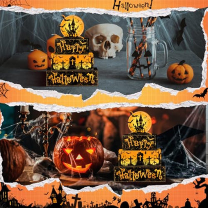 Britimes Halloween Rustic Tiered Tray Decor Set, 4 Pack, Wooden Table Sign - style: Haunted House