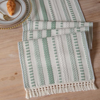 Caflife Sage Green and Beige Woven Rustic Boho Table Runner 90 Inchs Long - color: Sage Green, size: 13x90Inch