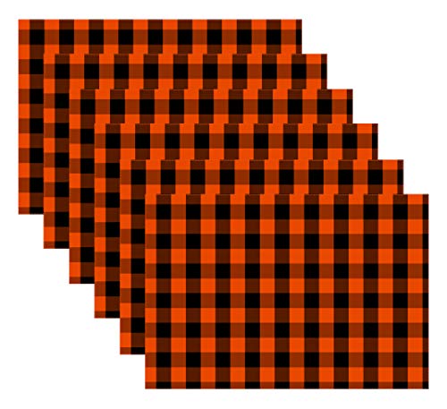 Urban Villa Two Tone Placemat Cotton Tablemat 14x20 (Set of 6) Orange/Blk - color: Halloween Checks, size: 14" x 20"