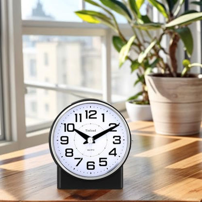 Tinload 4.3" No Ticking Analog Alarm Clock,Silent Readable for Seniors,Easy to Set,Gradual Rise Alarm,Big Numbers,On/Off Switch on Side,Gentle Wake,Snooze,Lighted on Demand,Battery Operated,Black - color: Black