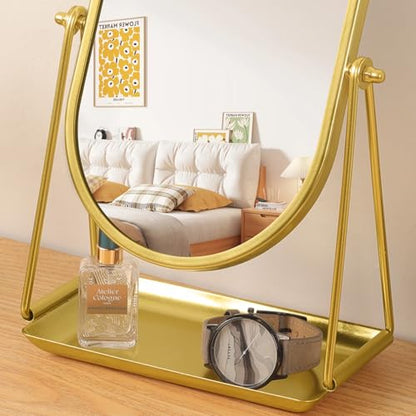 Oval Table Mirror with Storage Base Small Vanity Mirrors Gold - color: Oval-gold