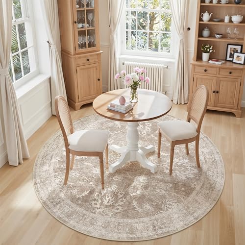 Madane Washable Round Rug 6ft for Living Room, Soft Natural Rug Brown/Sand - color: Brown/Sand, size: 6' (Round)