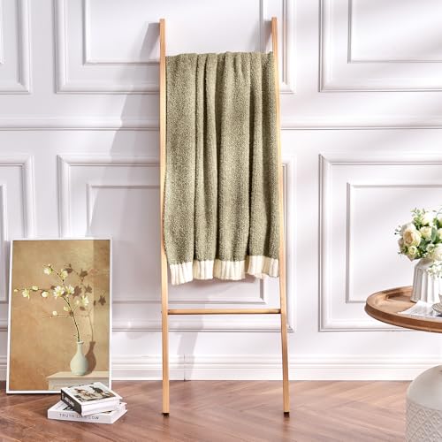 CozeCube Reversible Knitted Throw Blanket,Olive Green White Melange 50"x60" - color: M-olive Green, size: 50"x60"