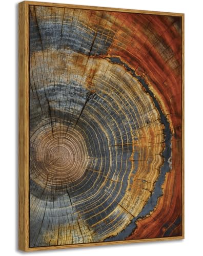 BingruiArt Faux Wood Tree Ring 03 Canvas Wall Art 12x16 Framed - color: Tree Ring - 03, size: 24"L x 16"W