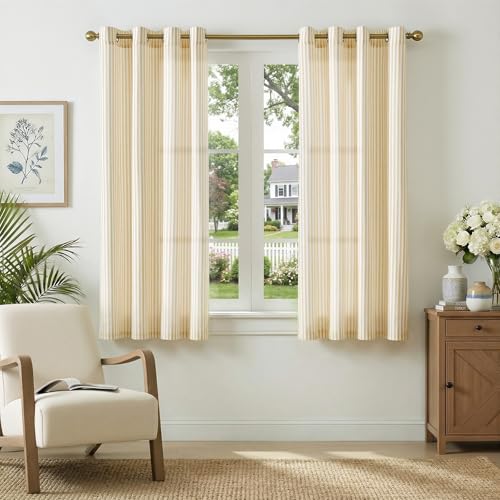 Vangao Linen Striped Curtains for Living Room Bedroom Farmhouse - color: Boxter Striped| Mustard on Off White, size: 50"W x 63"L (Pack of 2)
