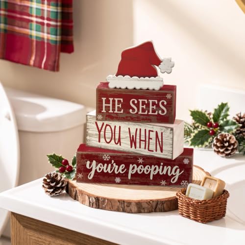 Moucuny 4 Pcs Christmas Bathroom Decorations, Funny Christmas Wooden Signs - style: Christmas Bathroom