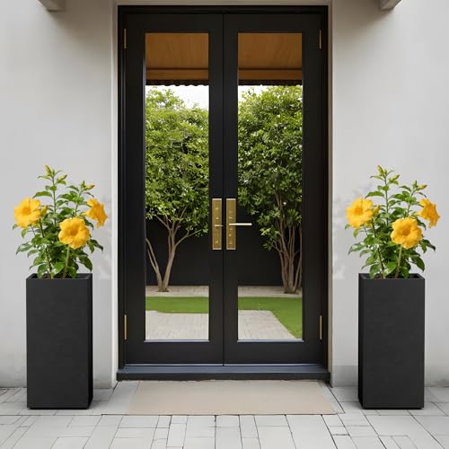 Kante Accent Column Square Black Concrete Planter 23.6" H, Outdoor - color: Black, size: 23.6" H