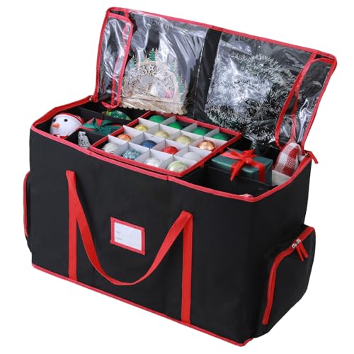 Large 2-in-1 Christmas Ornament Storage Box - High Capacity Storage, Easy Organization Protect Your Holiday Decorations (Black)