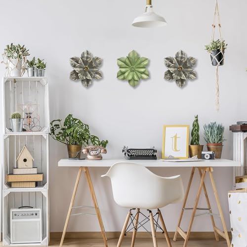 Metal Flower Wall Sculpture,12.5" Gradual Grey Gold Rustic Modern Floral - color: 01B-Grey