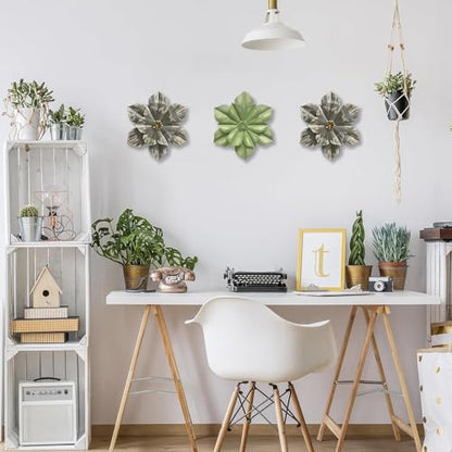 Metal Flower Wall Sculpture,12.5" Gradual Grey Gold Rustic Modern Floral - color: 01B-Grey