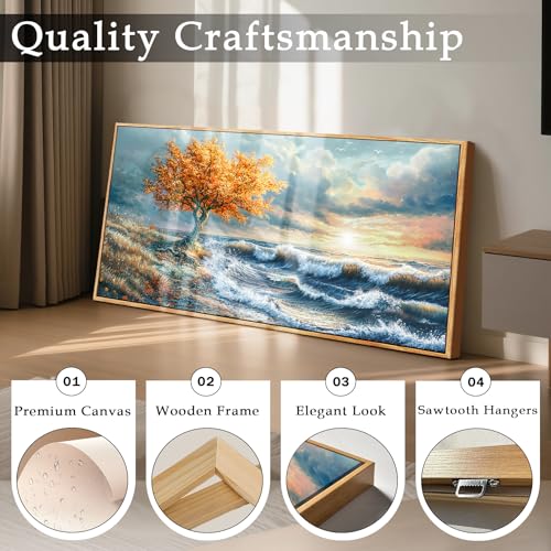 imjiayu Large Ocean Wall Art, Coastal Canvas Painting with Tree and Waves - color: Seaside Tree, size: 48"L x 24"W