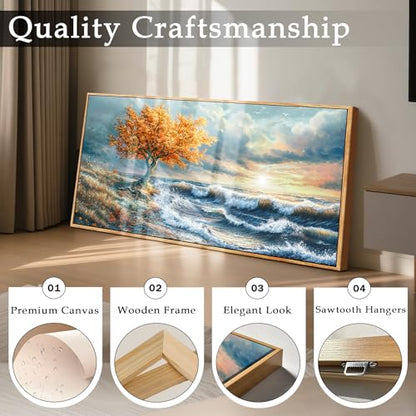 imjiayu Large Ocean Wall Art, Coastal Canvas Painting with Tree and Waves - color: Seaside Tree, size: 48"L x 24"W
