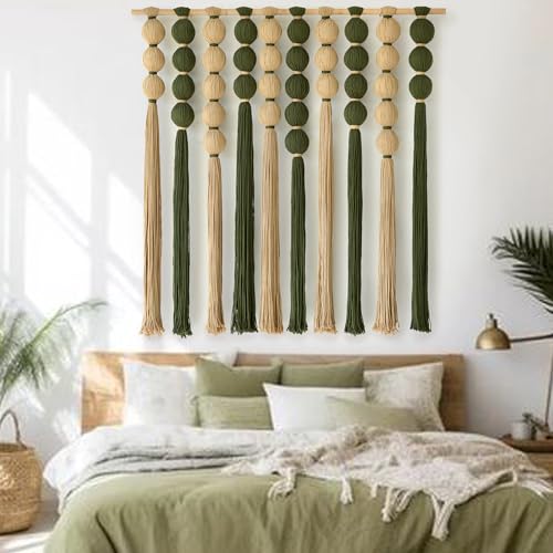 Macrame Wall Hanging Natural Green Sphericity Geometric Wall Art 39"W*39"L - color: Green Jute
