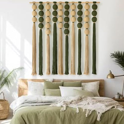 Macrame Wall Hanging Natural Green Sphericity Geometric Wall Art 39"W*39"L - color: Green Jute