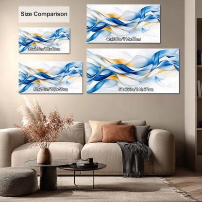 Blue and Gold Abstract Canvas Wall Art Modern Wavy Lines Print - color: Artwork04, size: 32"L x 16"W