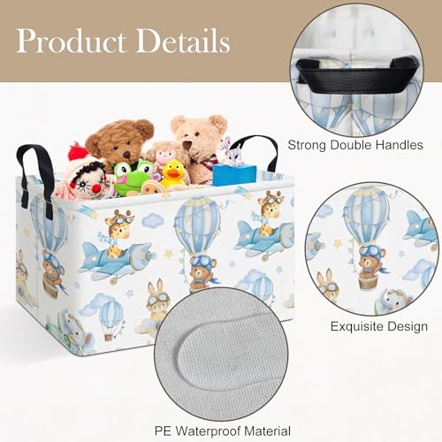 Rectangle Foldable Storage Basket Handles For Home, Airplane Animal - color: REC-Airplane Animal