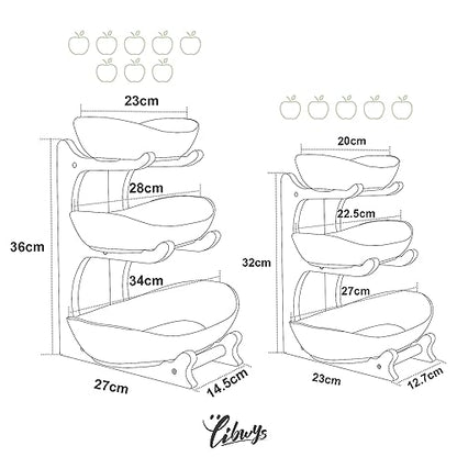 SEVEN SPARTA 3 Tier Fruit Bowl for Kitchen Counter (PLUS edition) / Ceramic Serving Bowls with Bamboo Stand/Big Size Tiered Fruit Basket for Fruit Vegetable Storage, Dessert, Salad Buffet Server - style: PLUS edition