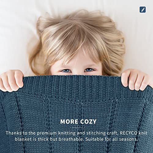 RECYCO Cable Knit Throw Blanket, Navy Blue, 60"x80" - color: Navy Blue, size: 60"x80"