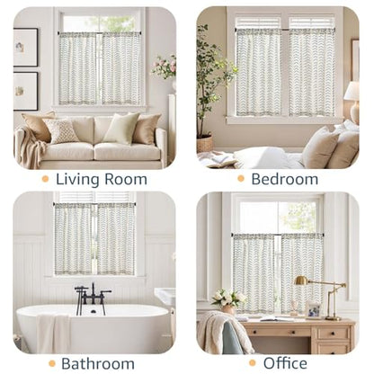jinchan Blue Boho Linen Kitchen Tier Curtains 36 Inches Rod Pocket 2 Panels - color: Arrow | Blue on Linen, size: 26"W x 36"L (Pack of 2)