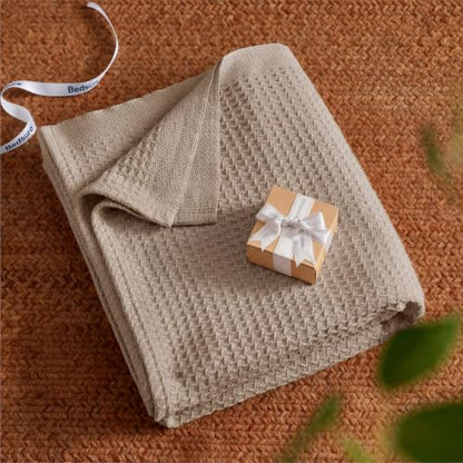 Bedsure 100% Cotton Blanket, Waffle Weave, King Size, Khaki Brown, 104"x90" - color: 03 Khaki Brown, size: King (104" X 90")