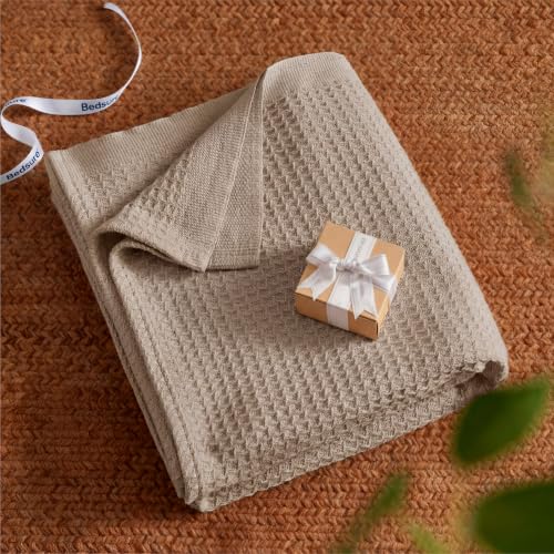 Bedsure 100% Cotton Blanket, Waffle Weave, Full Size, Khaki Brown, 80"x90" - color: 03 Khaki Brown, size: Full (80" X 90")
