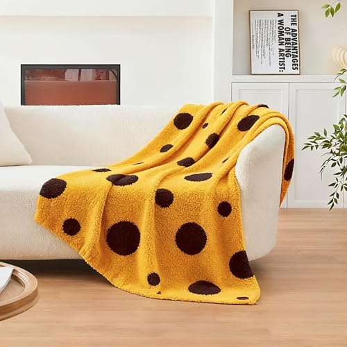 CozeCube Reversible Knit Throw Blanket, Yellow Black Polka Dot, 50"x60" - color: D-gold Yellow and Black, size: 50"x60"
