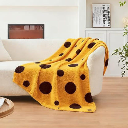 CozeCube Reversible Knit Throw Blanket, Yellow Black Polka Dot, 50"x60" - color: D-gold Yellow and Black, size: 50"x60"