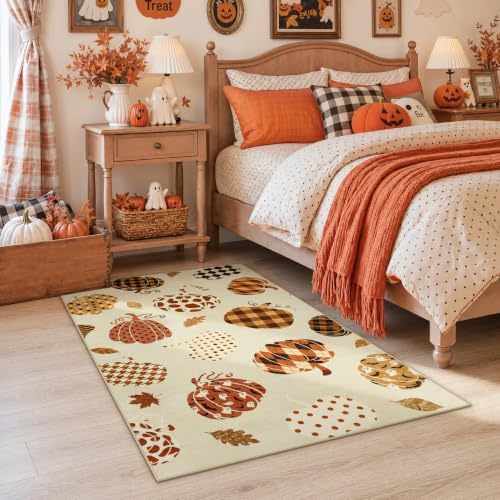 Tribesigns 3x5 Beige Halloween Fall Pumpkin Area Rug for Kitchen Entryway - color: Beige2 - Pumpkin, size: 3' x 5' (Rectangular)