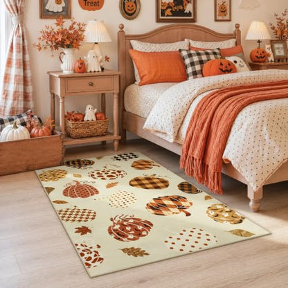 Tribesigns 3x5 Beige Halloween Fall Pumpkin Area Rug for Kitchen Entryway - color: Beige2 - Pumpkin, size: 3' x 5' (Rectangular)