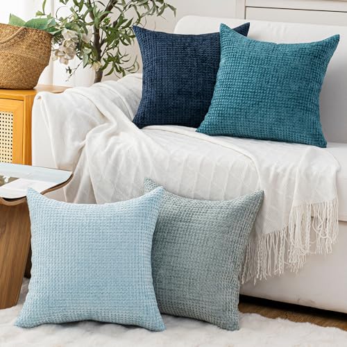 Pack of 4 Throw Pillow Covers 16x16” Boho Cushion Covers for Living Room - color: Blue Series, size: 16" x 16" (Pack of 4)