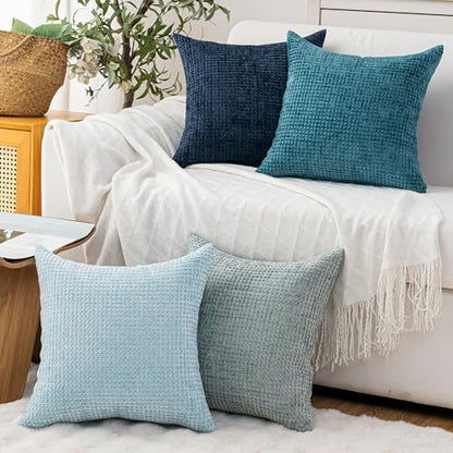 Pack of 4 Throw Pillow Covers 16x16” Boho Cushion Covers for Living Room - color: Blue Series, size: 16" x 16" (Pack of 4)